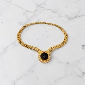 Elegant Vintage Gold Tone and Faux Coin Pendant Necklace